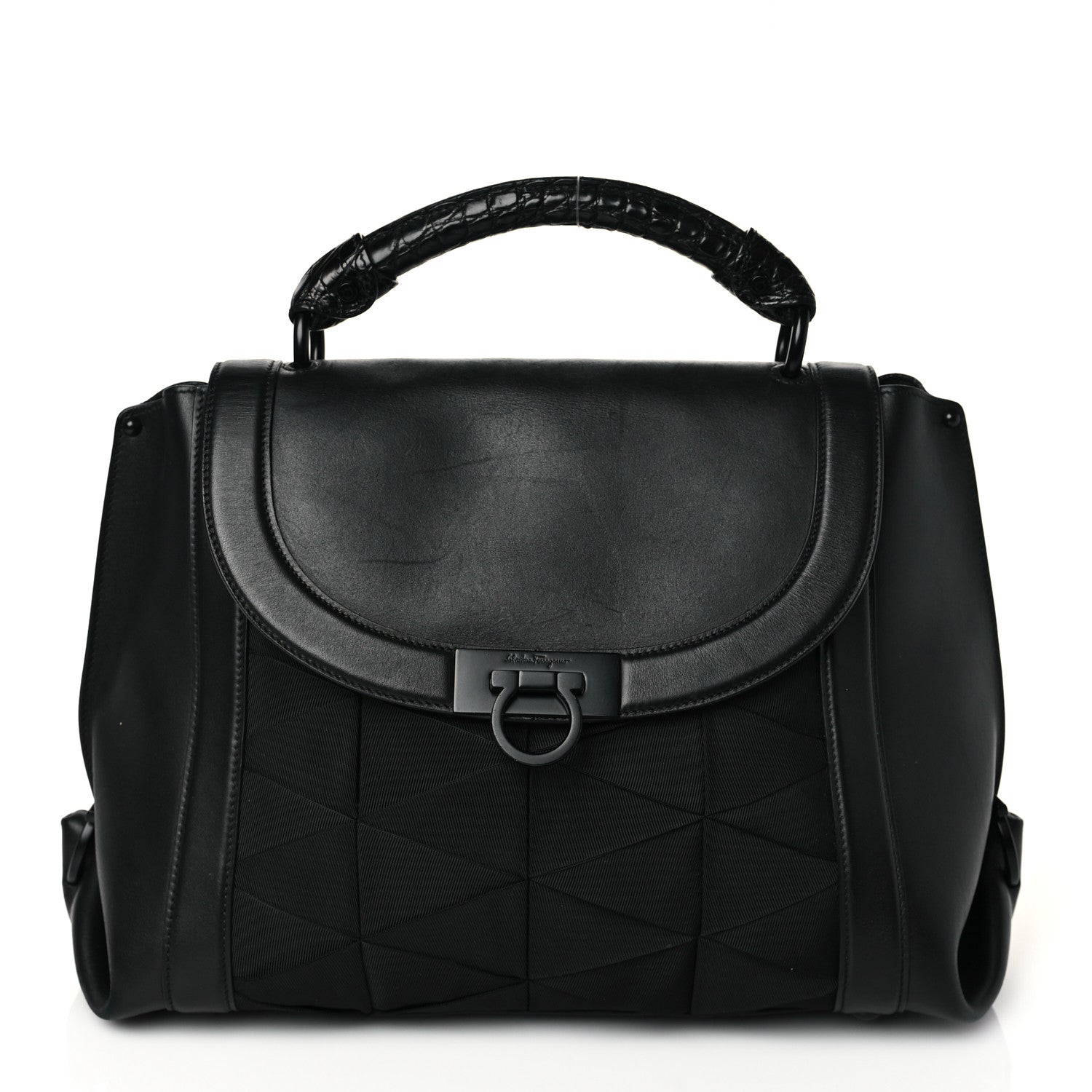 Salvatore Ferragamo Calfskin Nylon Suzanna Gancini Satchel Black 1 of 9