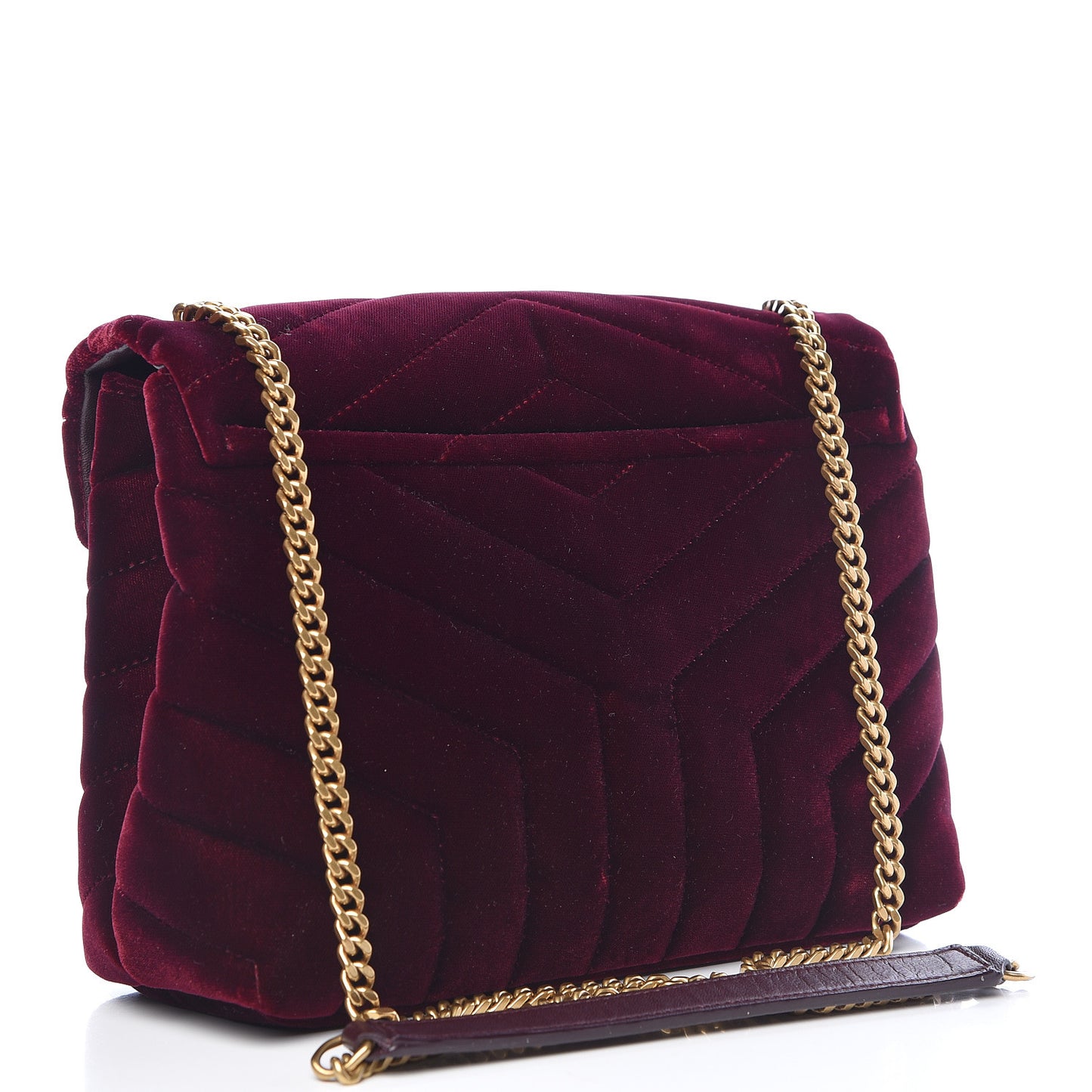 Velvet Y Quilted Monogram Small Loulou Chain Satchel Burgundy