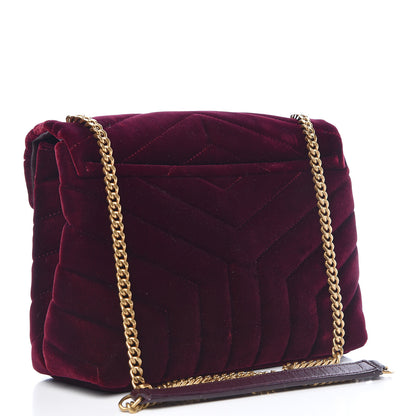 Saint Laurent Velvet Y Quilted Monogram Small Loulou Chain Satchel Burgundy 3 of 15