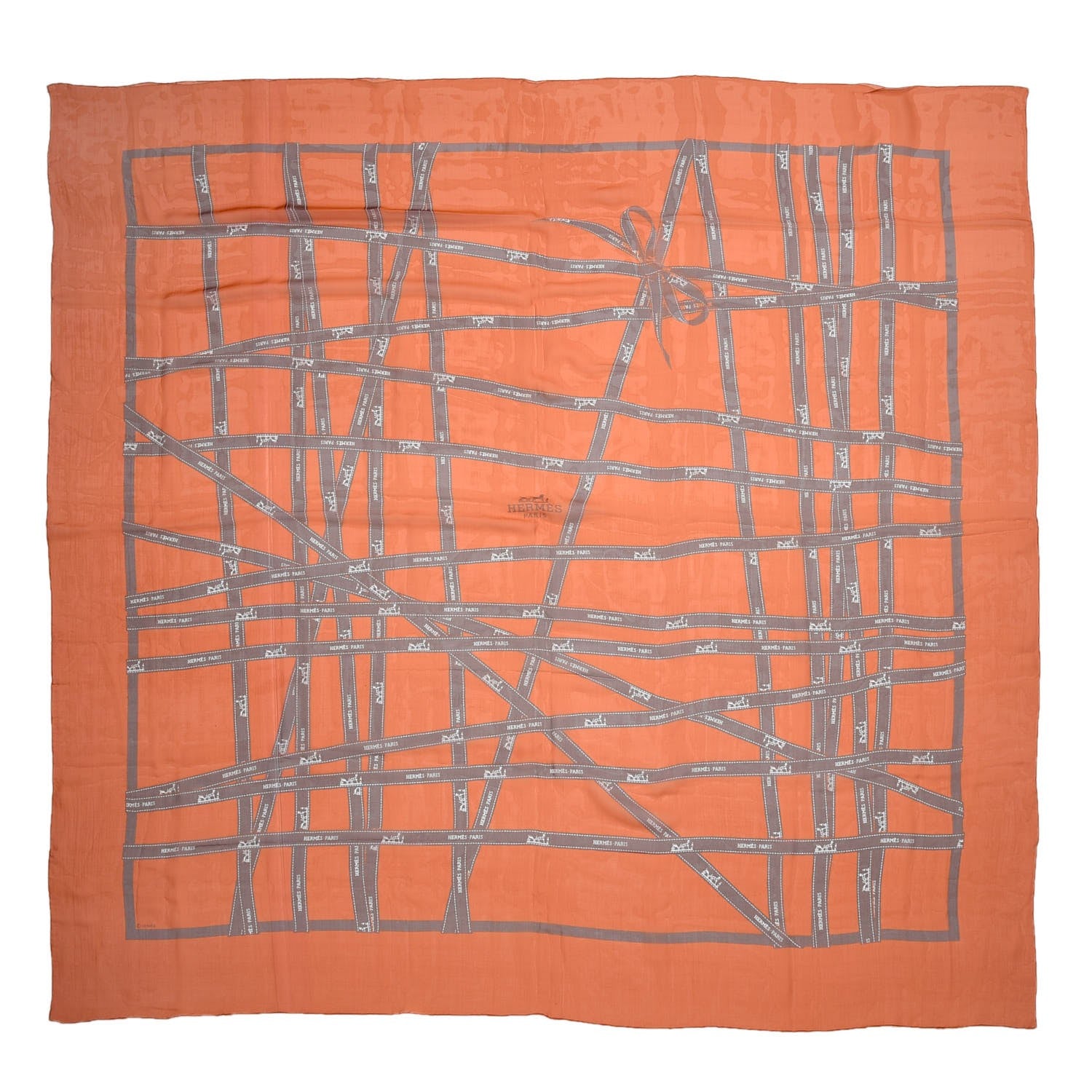 Hermes Silk Mousseline Bolduc Shawl 140 Orange 1 of 5