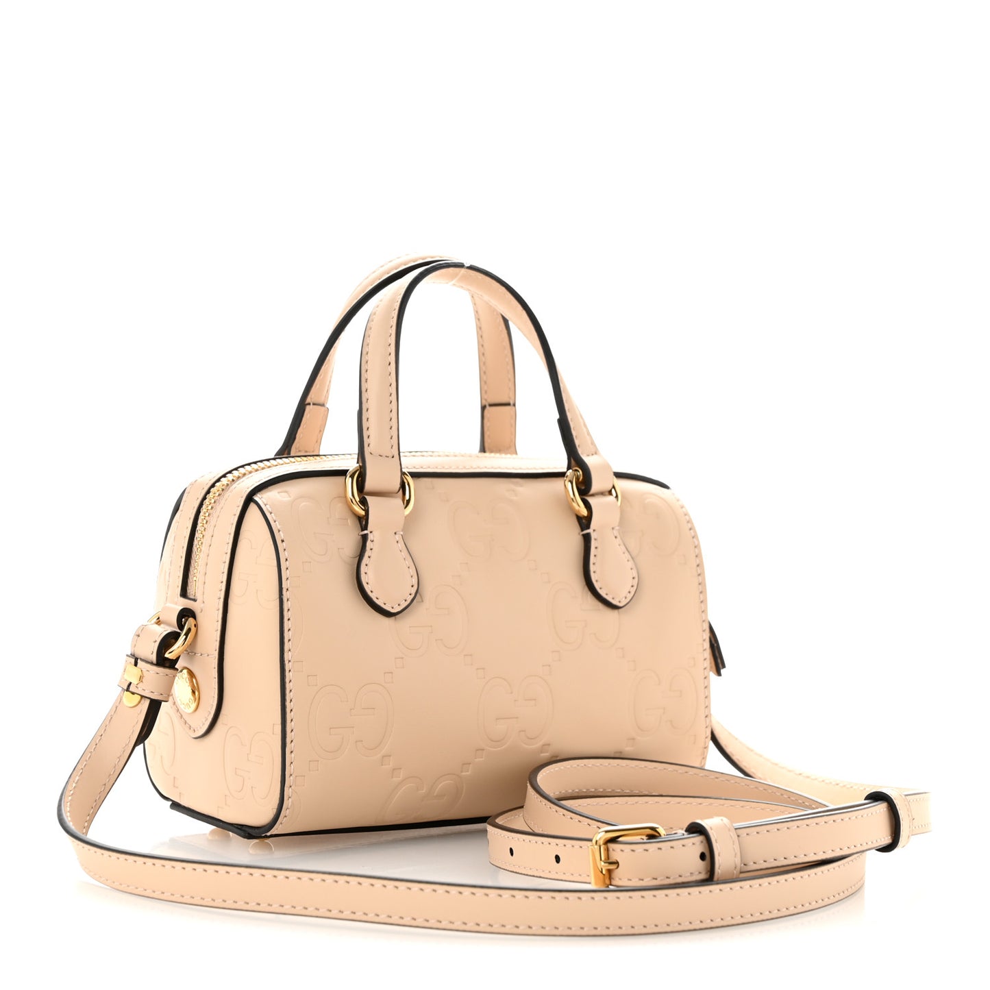 Gilbert Calfskin Jumbo GG Embossed Super Mini Top Handle Bowler Bag Beige