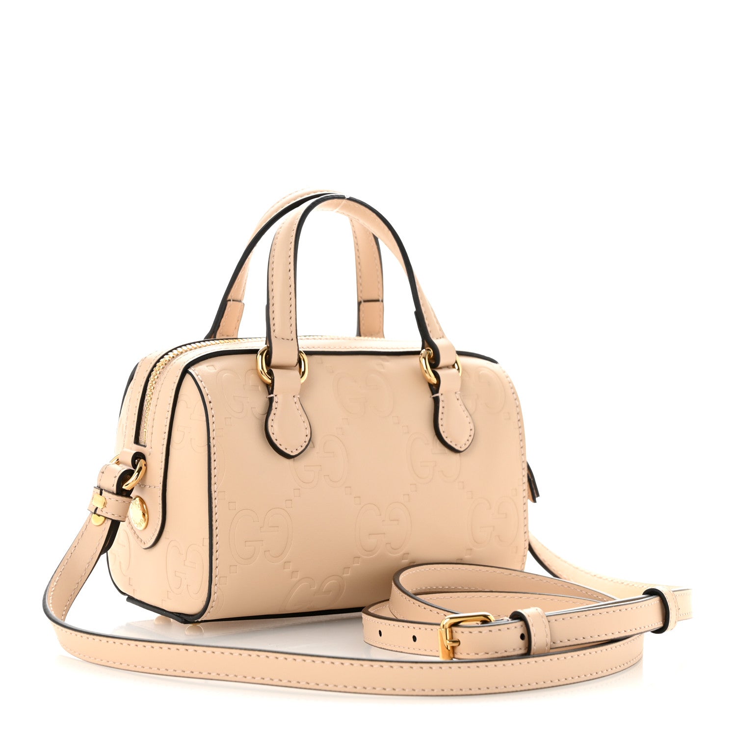 Gucci Gilbert Calfskin Jumbo GG Embossed Super Mini Top Handle Bowler Bag Beige 3 of 12