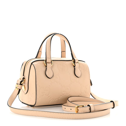 Gucci Gilbert Calfskin Jumbo GG Embossed Super Mini Top Handle Bowler Bag Beige 3 of 12