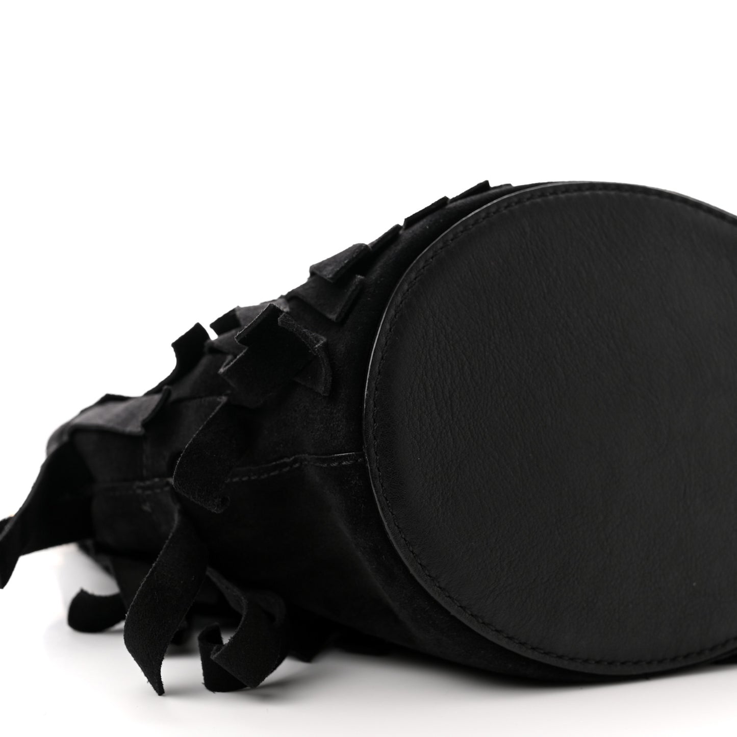 Suede Fringe Mini Bucket Bag Black
