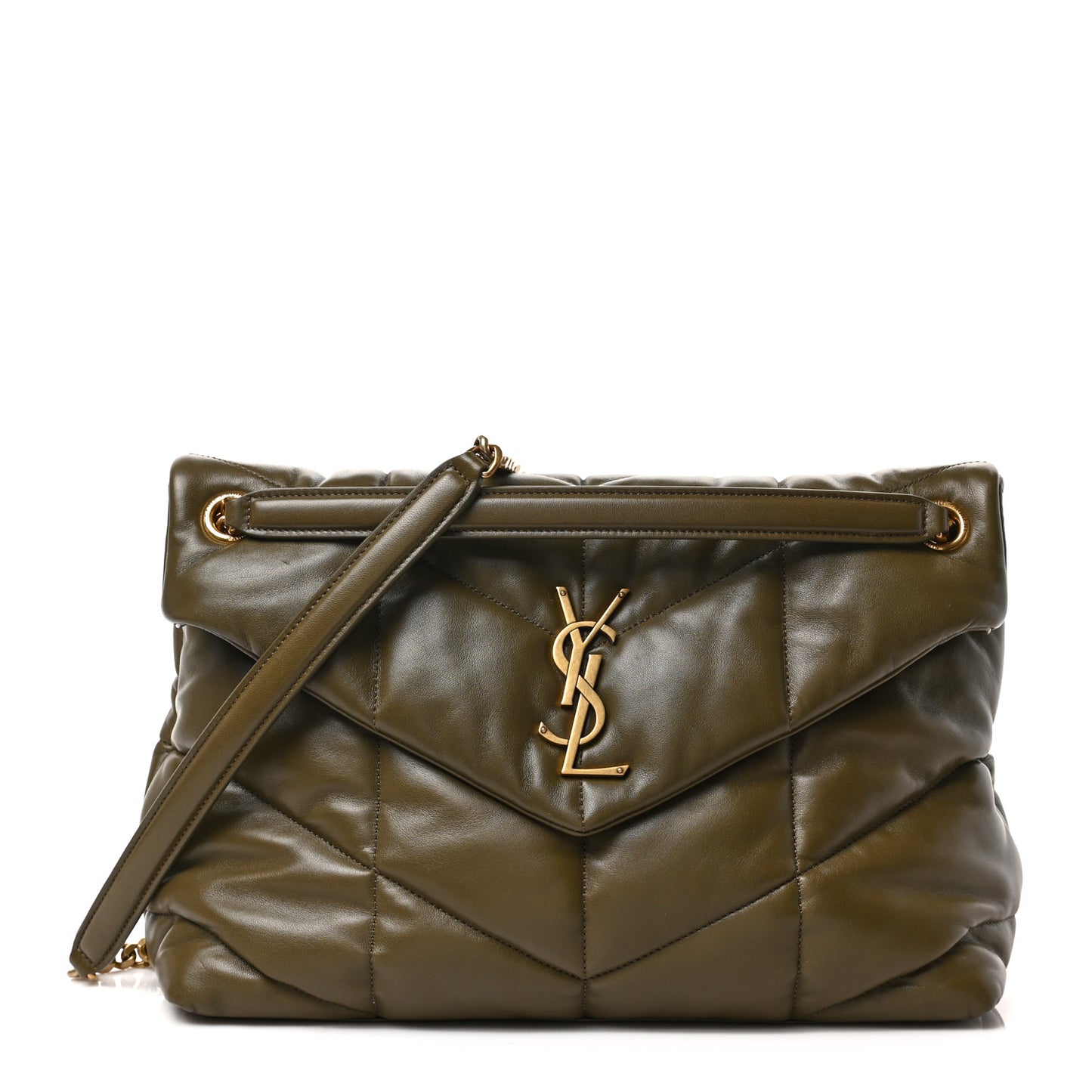 Lambskin Quilted Medium Loulou Puffer Monogram Chain Satchel Seaweed