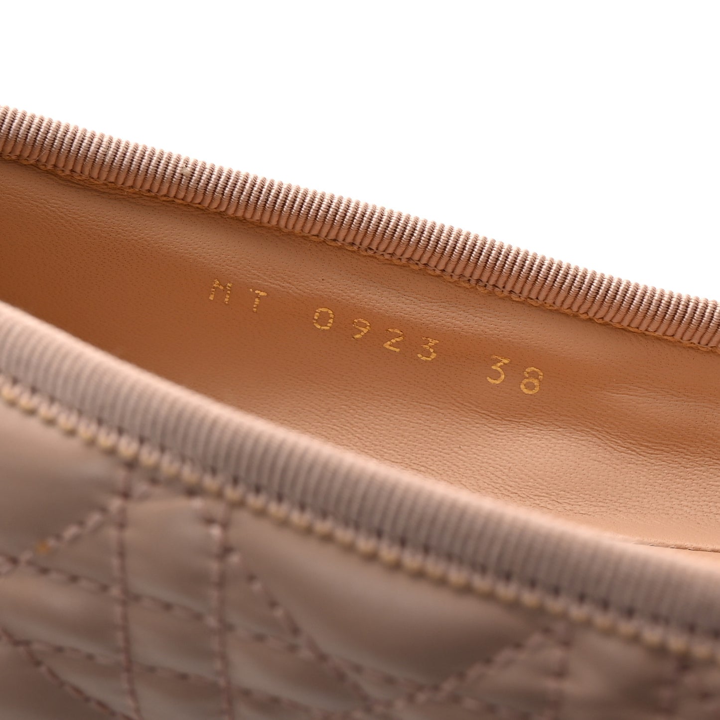 Calfskin Cannage Pearl Bow Ballet Flats 38 Nude