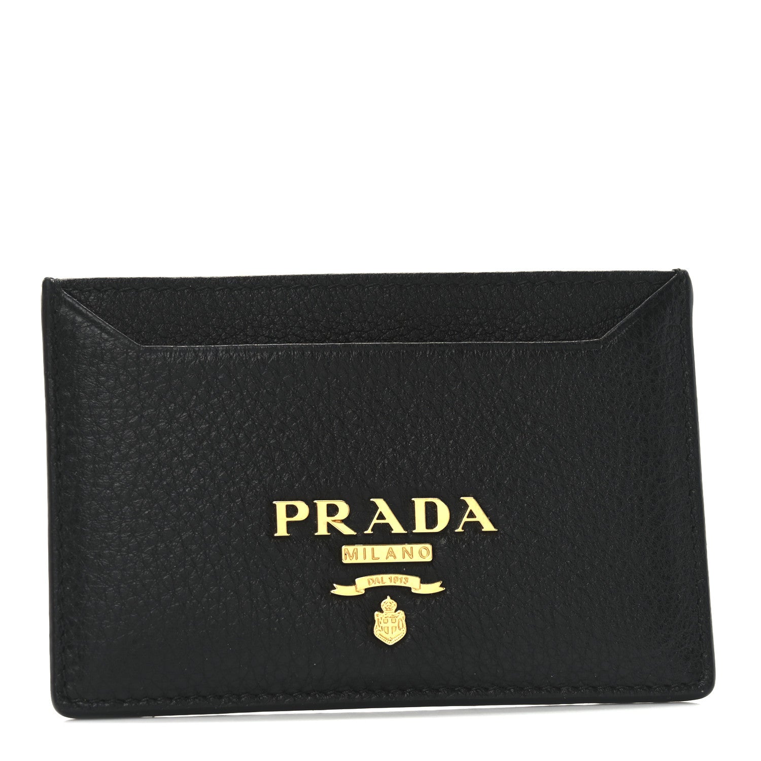 Prada Vitello Grain Metal Card Holder Black 1 of 7