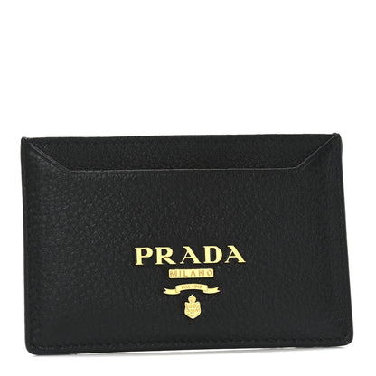 Prada Vitello Grain Metal Card Holder Black 1 of 7