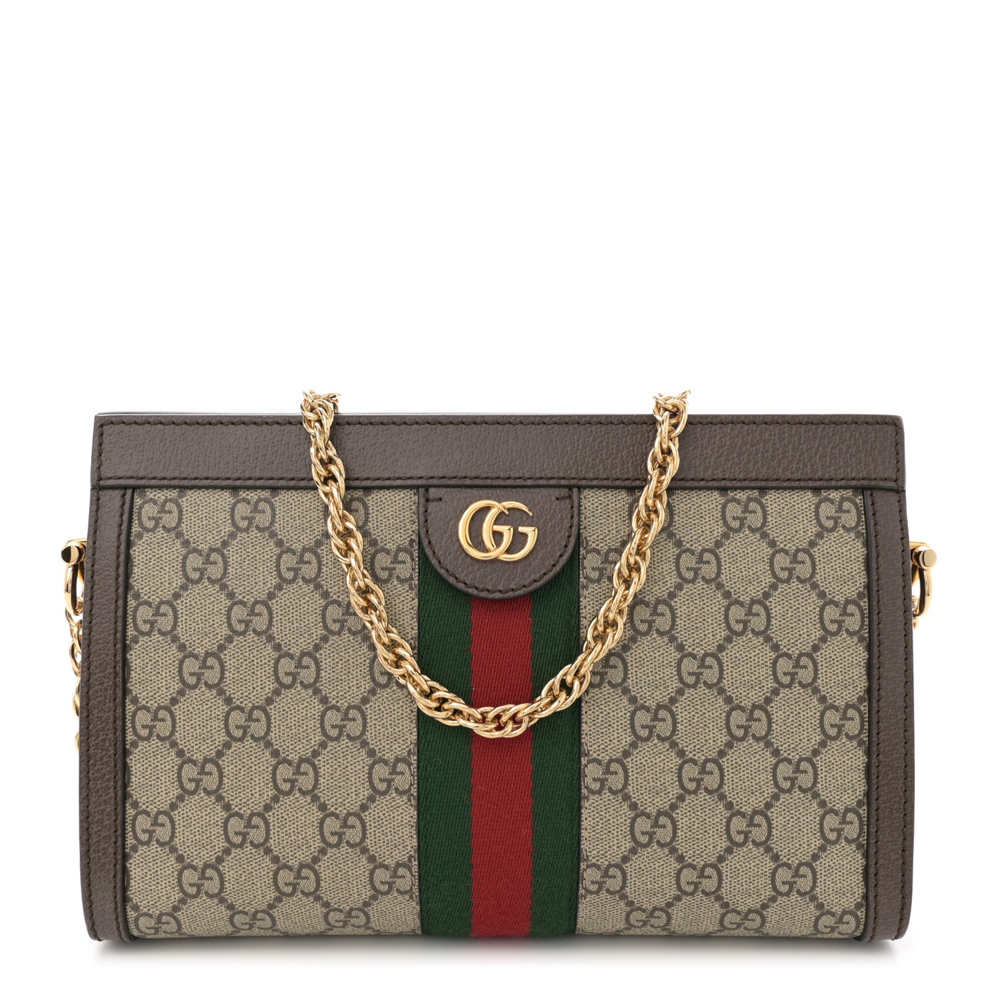 GG Supreme Monogram Web Small Ophidia Chain Shoulder Bag Brown