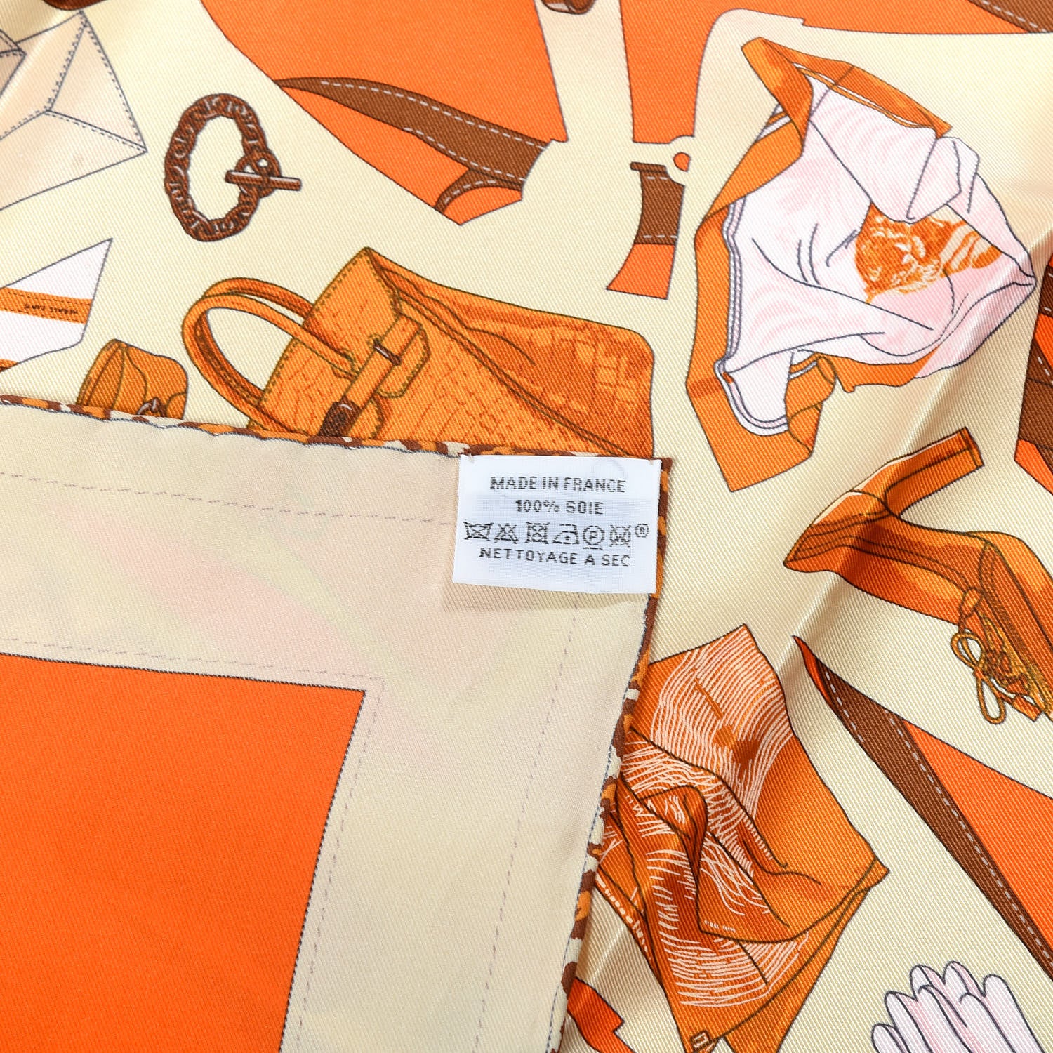 Hermes Vintage Silk Monsieur Et Madame Scarf 70 Creme Orange Marron 5 of 6