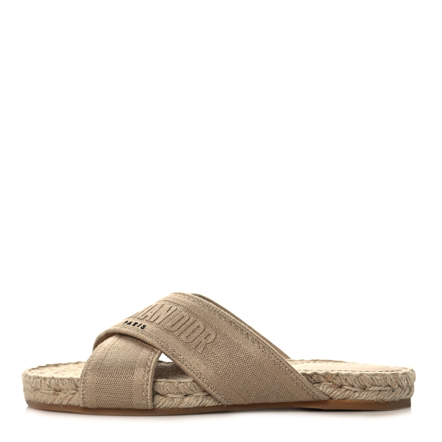 Christian Dior Canvas Embroidered Granville Espadrille Crisscross Flat Slide Sandals 36.5 Cream 1 of 8