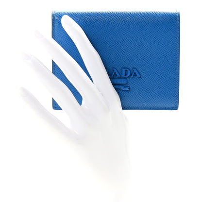 Prada Saffiano Shine Monochrome Bi-Fold Wallet Bleuette 2 of 6