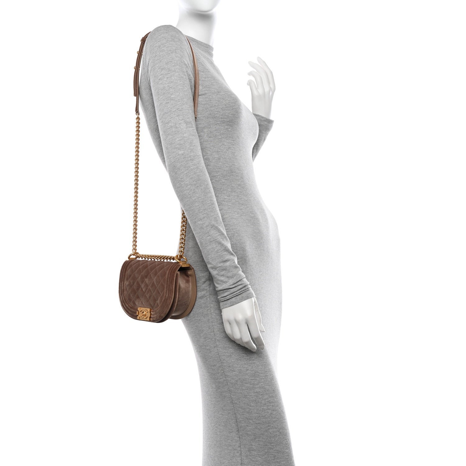 Chanel Velvet Quilted Small Boy Messenger Bag Beige 2 of 11