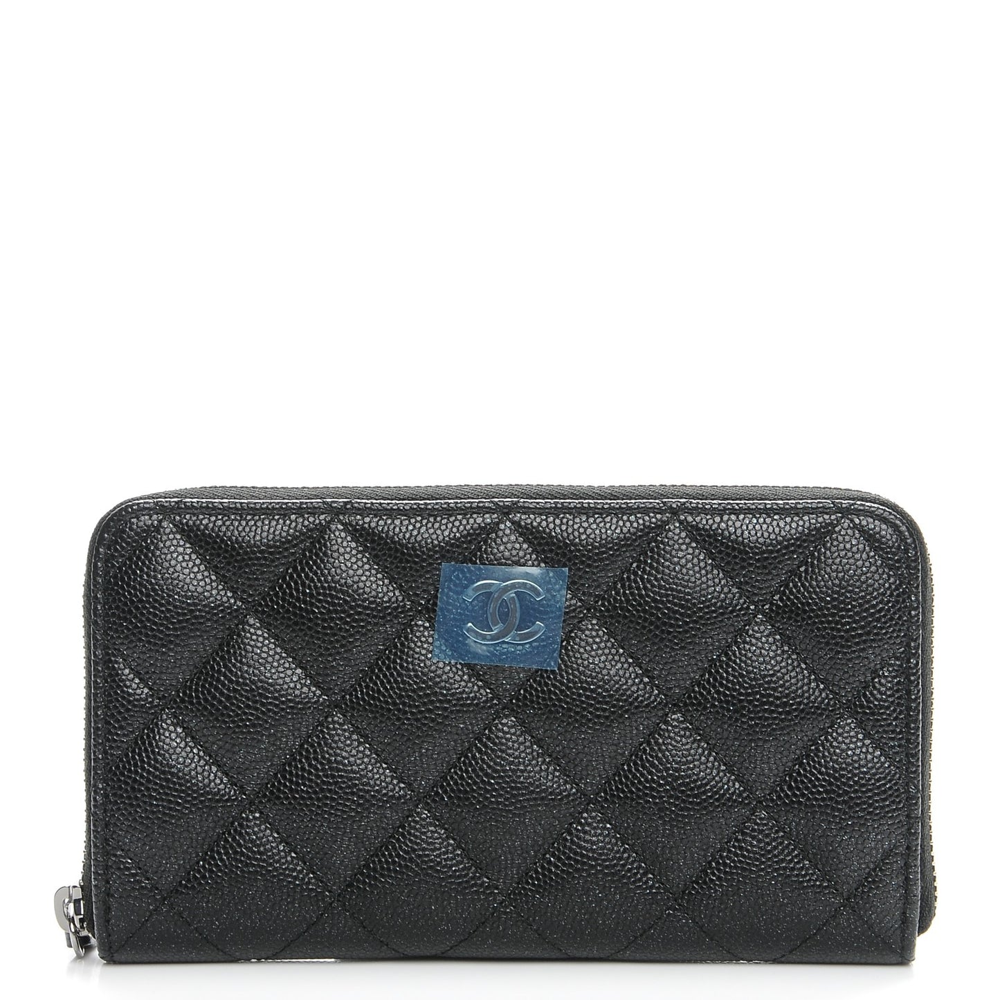 Iridescent Caviar Quilted Medium Zip Around Wallet Black