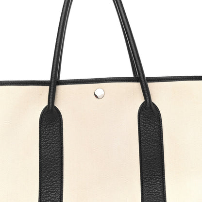 Hermes Chevron Herringbone Toile Negonda Garden Party 36 MM Tote Craie Black 7 of 9