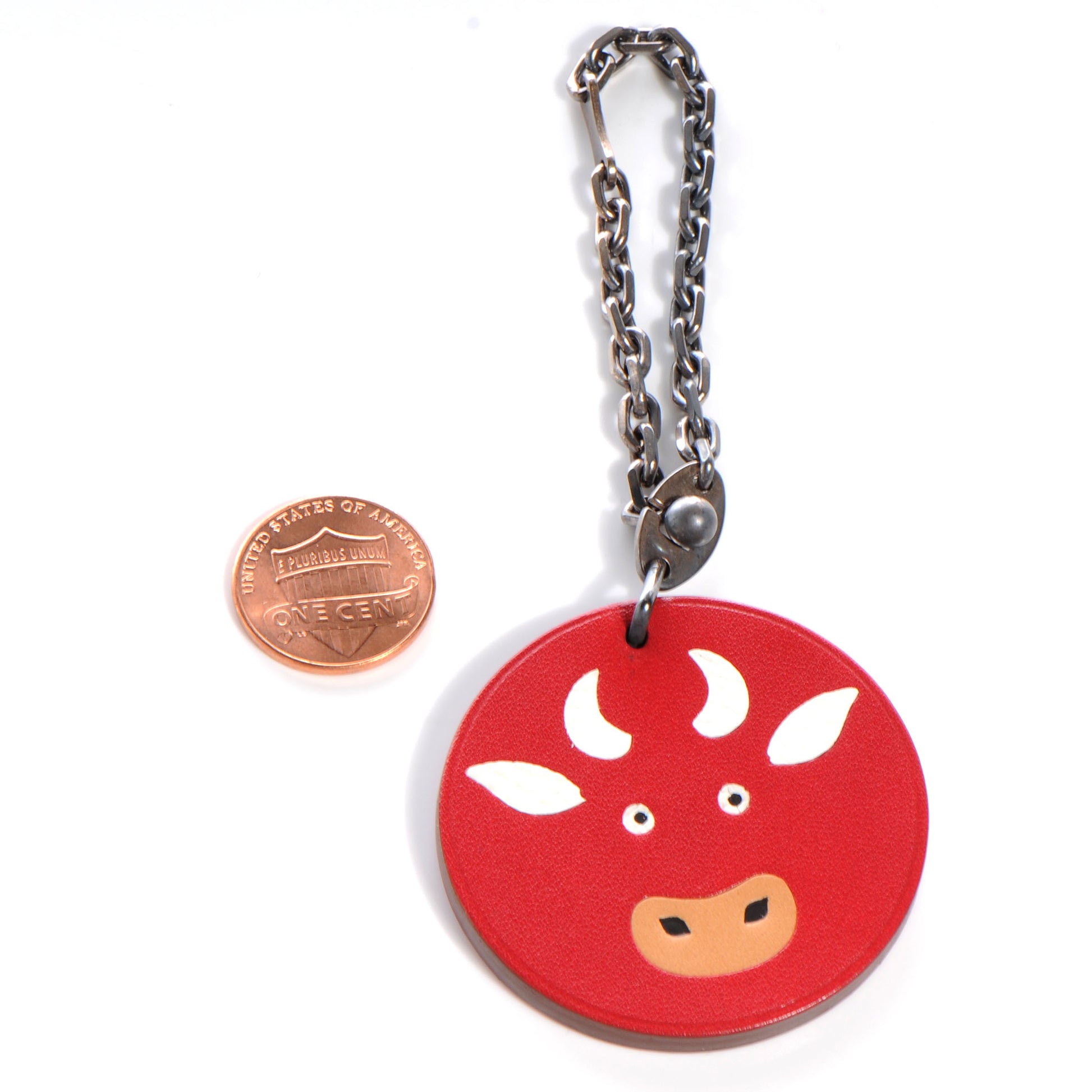 Hermes Leather Bull Key Chain Bag Charm Rouge 2 of 5