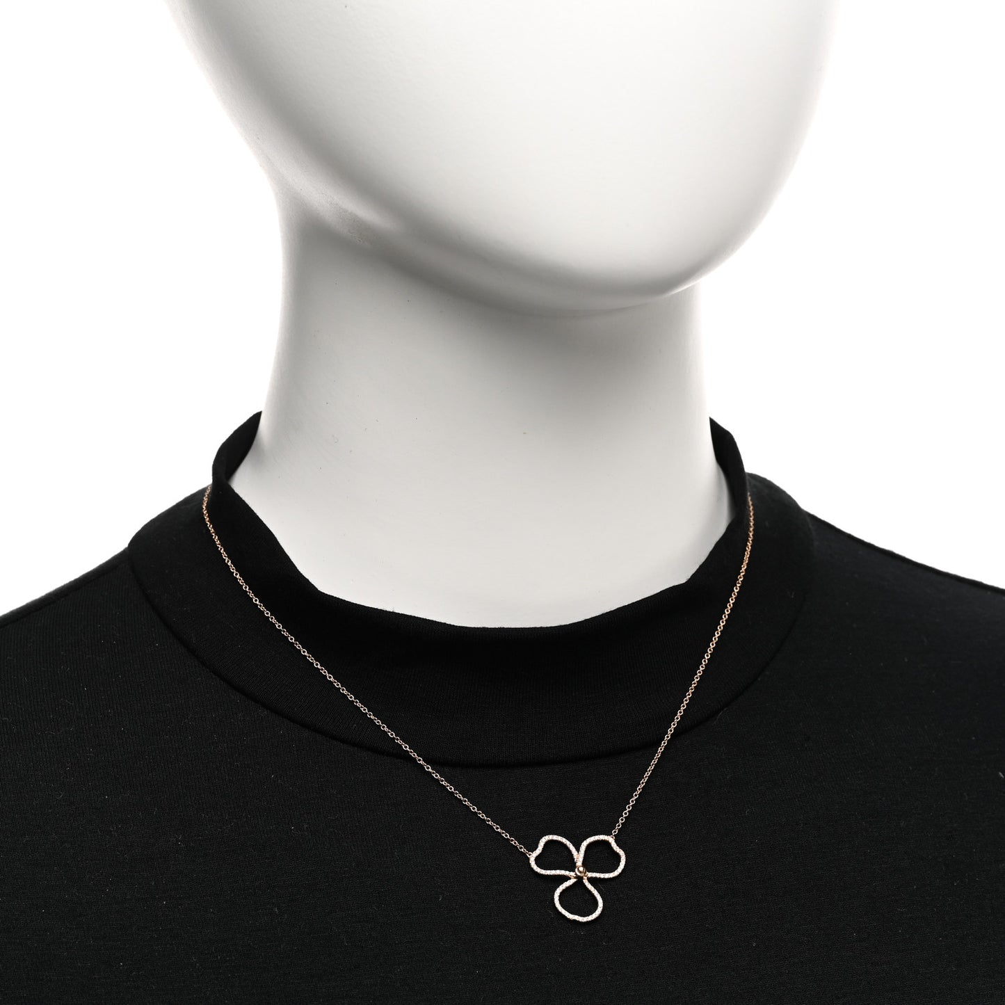 18K Rose Gold Diamond Open Flower Paper Flowers Pendant Necklace