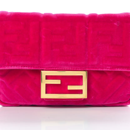 Fendi Velvet FF Embossed Hip Belt Baguette Bag Fuxia 9 of 13