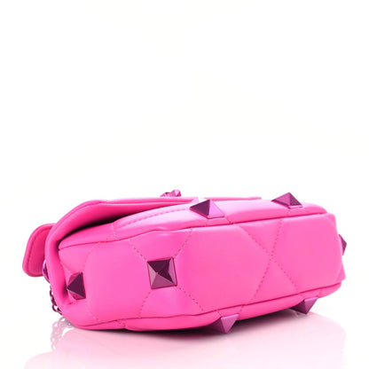 Valentino Garavani Nappa Lacquer Monochrome Small Roman Stud Shoulder Bag Pink PP 4 of 9
