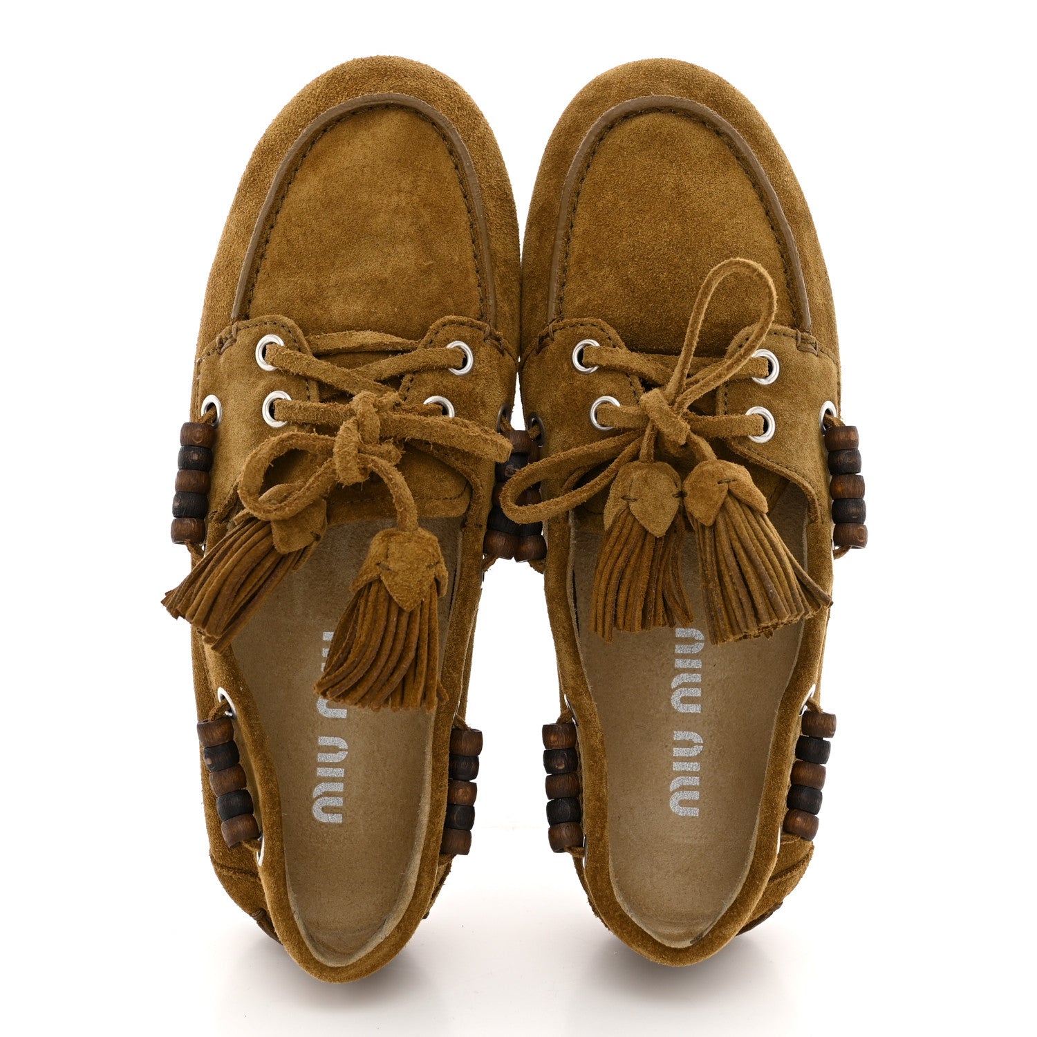 Miu Miu Suede Tassel Loafers 36 Olive Green 2 of 10
