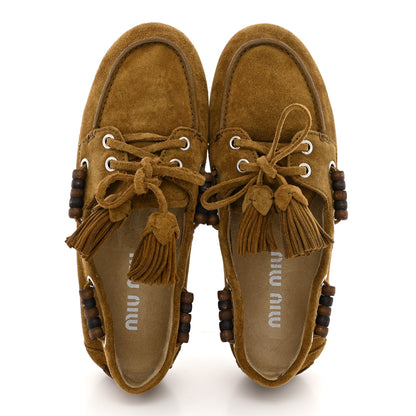 Miu Miu Suede Tassel Loafers 36 Olive Green 2 of 10