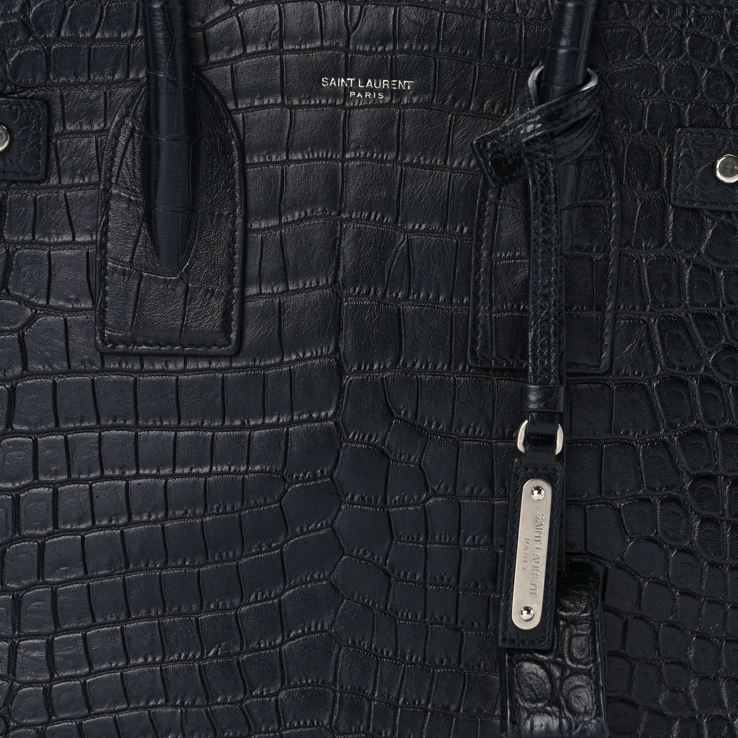 Saint Laurent Calfskin Crocodile Embossed Small Supple Sac de Jour Black 18 of 20