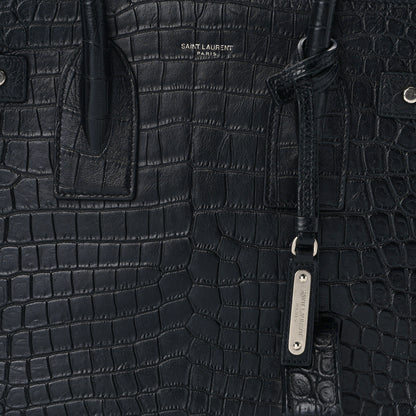 Saint Laurent Calfskin Crocodile Embossed Small Supple Sac de Jour Black 18 of 20