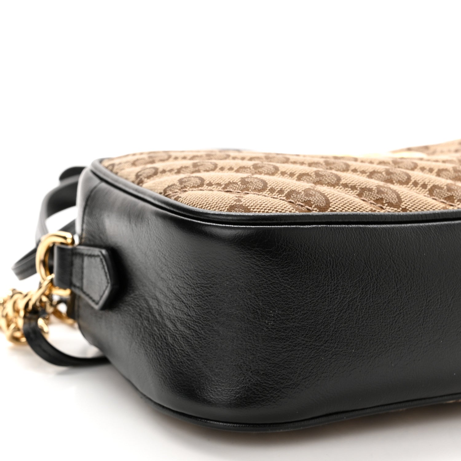 Gucci Monogram Matelasse Diagonal Small GG Marmont Chain Shoulder Bag Beige Black 9 of 12