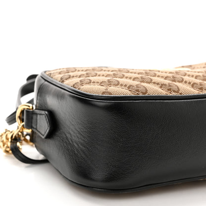 Gucci Monogram Matelasse Diagonal Small GG Marmont Chain Shoulder Bag Beige Black 9 of 12