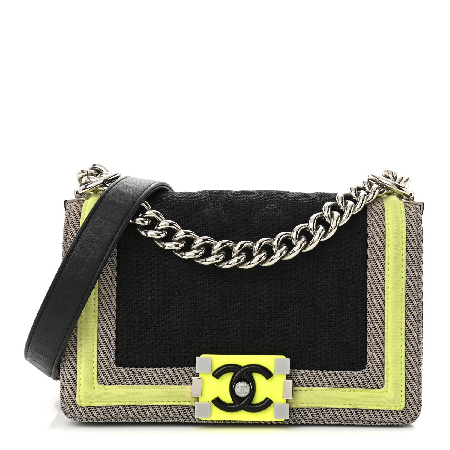 Chanel Canvas Quilted Small Fluo Boy Flap Black Grey Yellow 1 of 10