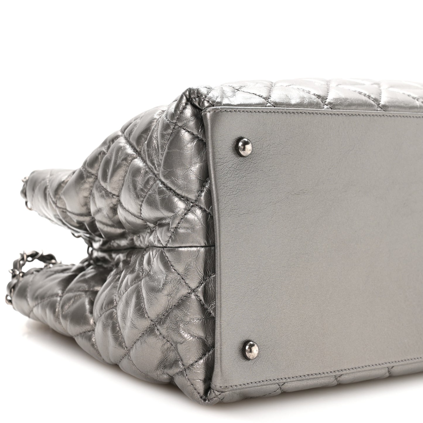 Metallic Calfskin Small Chain Me Tote Silver