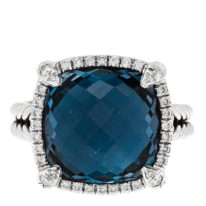 David Yurman Sterling Silver Diamond Hampton Blue Topaz 14mm Chatelaine Pave Bezel Ring 53 6.5 1 of 5