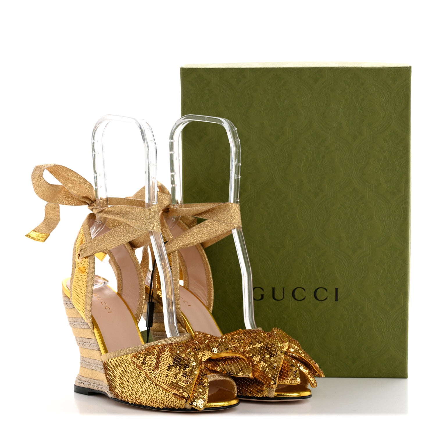 Gucci Metallic Nappa Ophelia Espadrille Platform Wedge Sandals 38