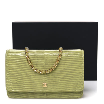 Chanel Calfskin Lizard Embossed Wallet On Chain WOC Green 12 of 12