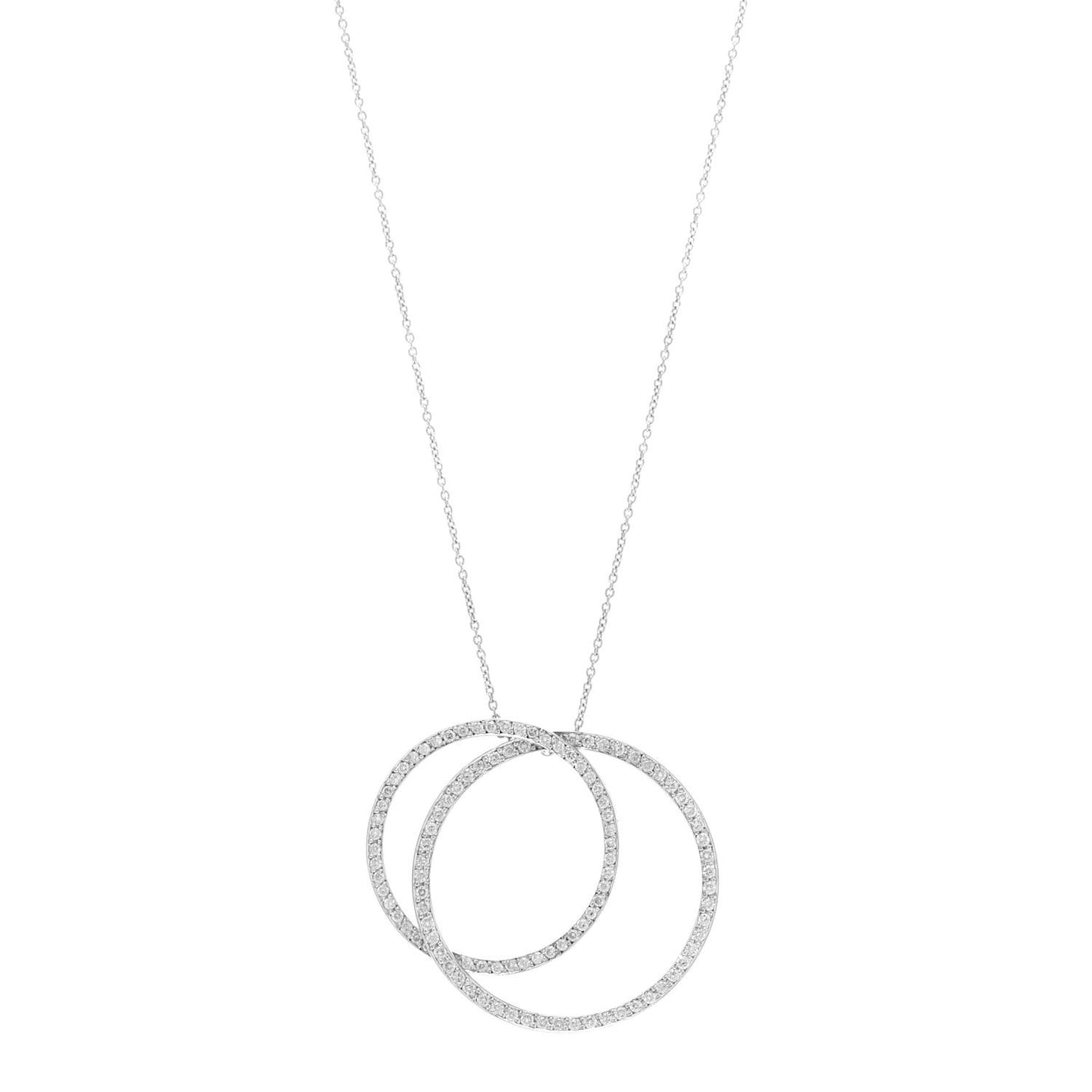 18K White Gold Diamond Interlocking Circles Necklace