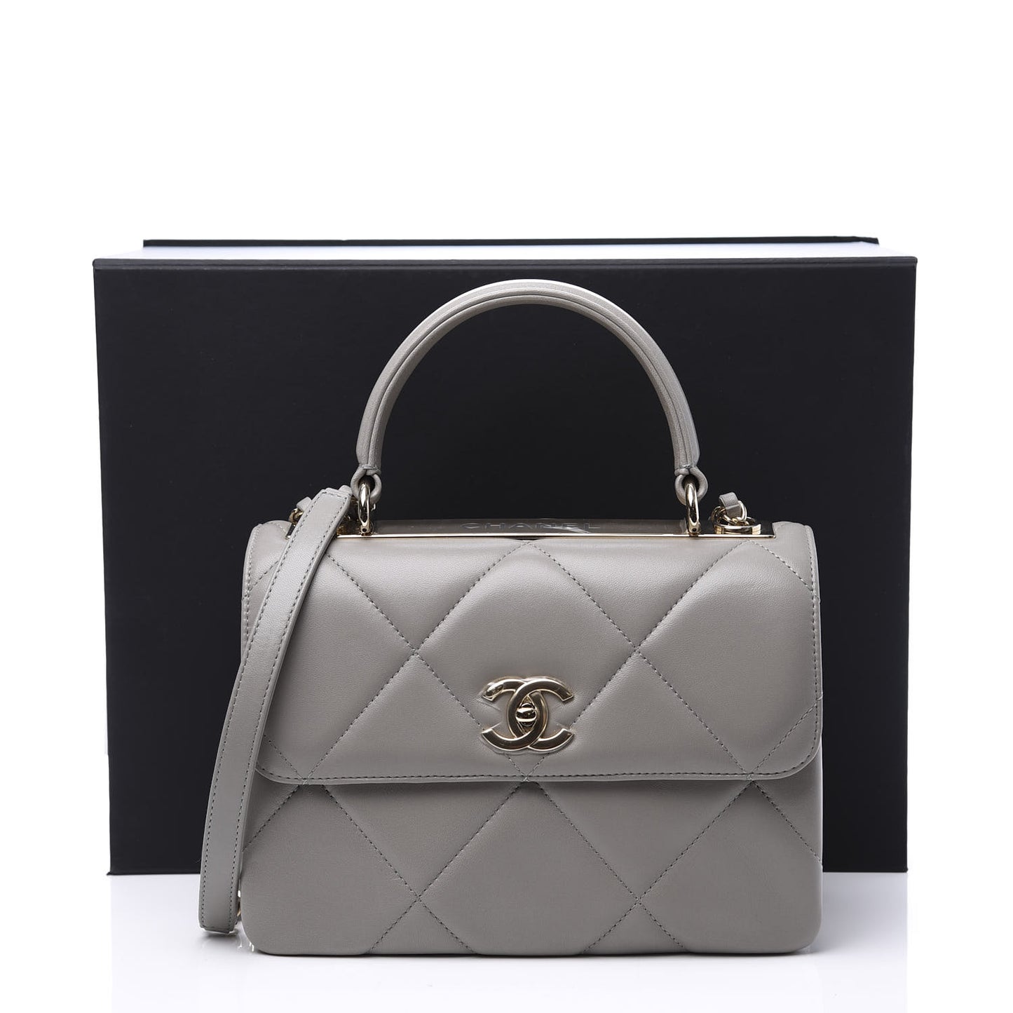 Lambskin Quilted Small Trendy CC Top Handle Flap Grey