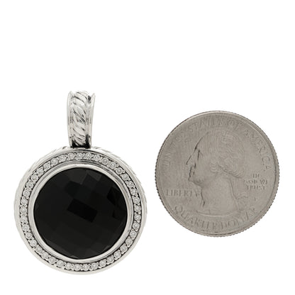 David Yurman Sterling Silver Diamond Black Onyx 18mm Cerise Enhancer Pendant 2 of 4