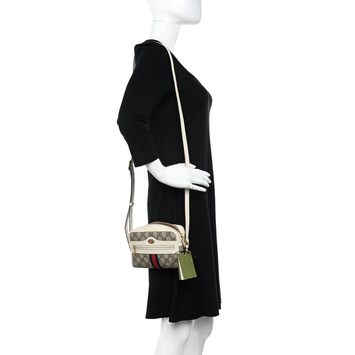Gucci GG Supreme Monogram Textured Calfskin Web Mini Ophidia Shoulder Bag Beige Ebony Mystic White 2 of 10