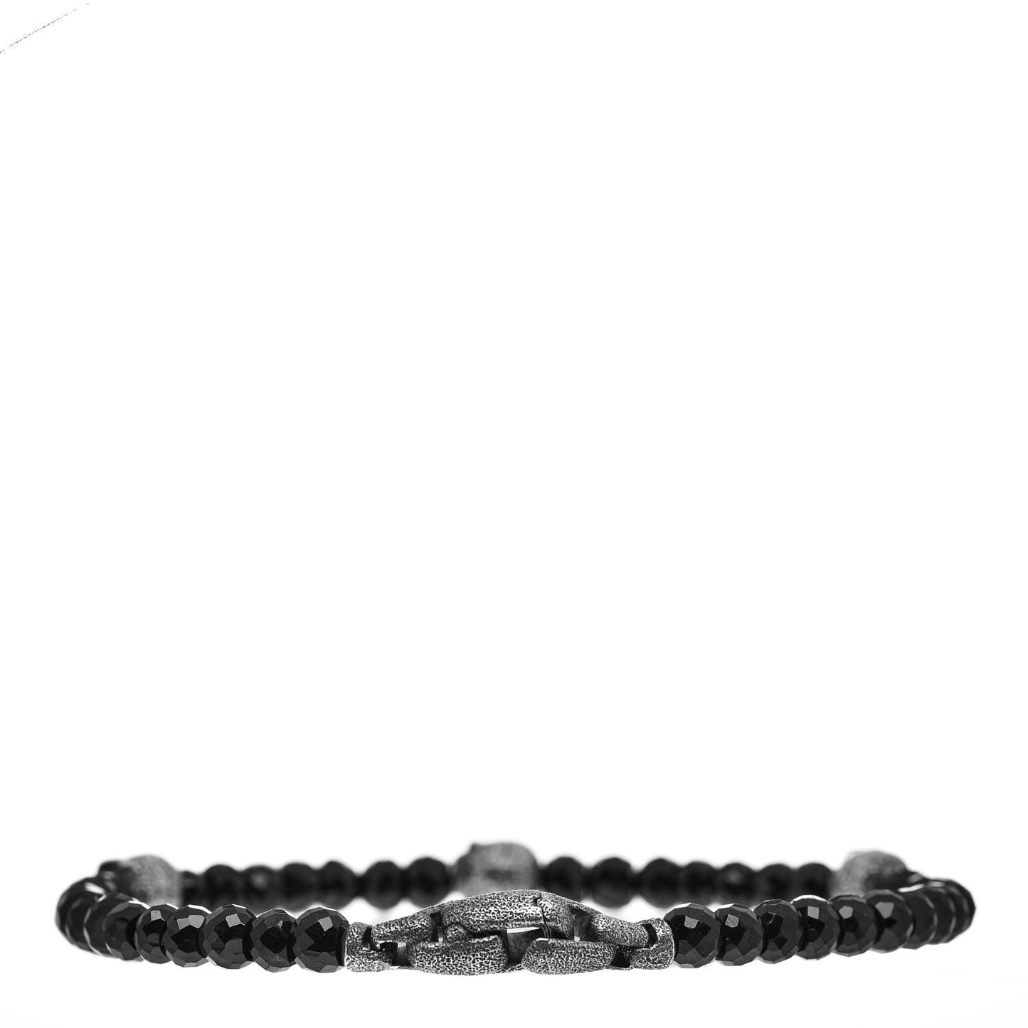 Sterling Silver Black Spinel 5mm Spiritual Beads Skull Station Bracelet
