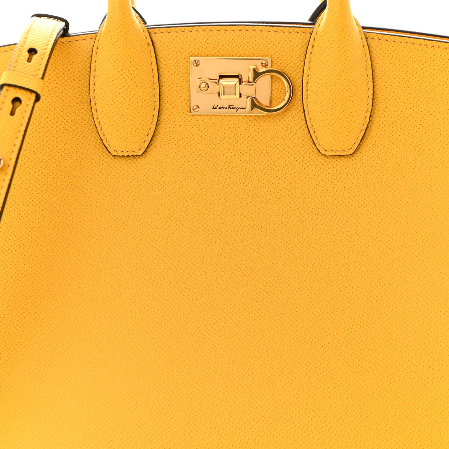 Salvatore Ferragamo Hammered Calfskin Medium The Studio Box Bag Yellow 8 of 10