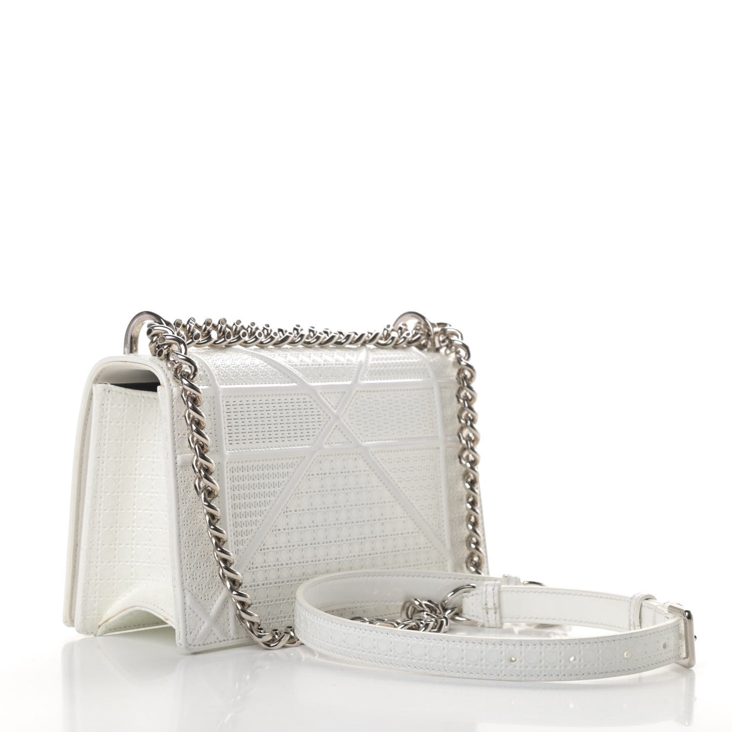Patent Micro-Cannage Small Diorama Flap Bag White