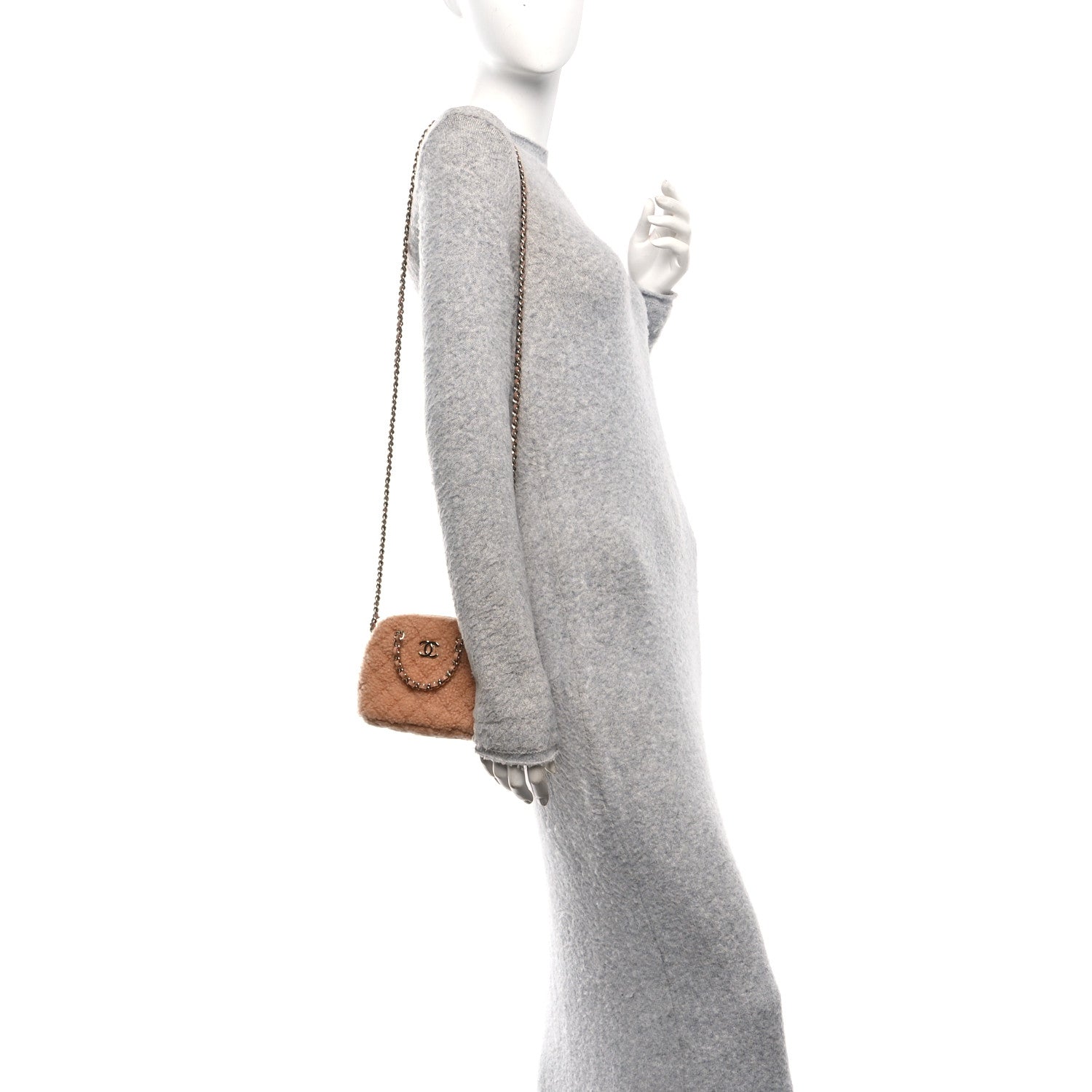 Chanel Shearling Quilted Shiny Coco Clutch With Chain Dark Beige 2 of 10