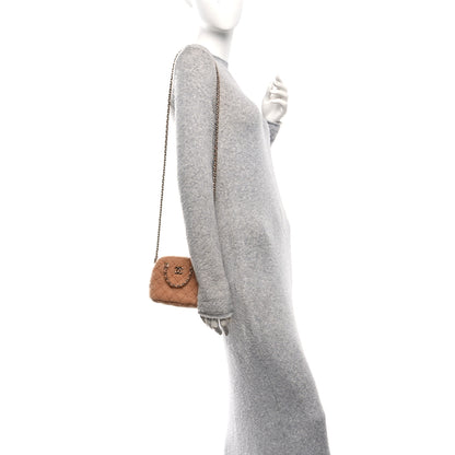 Chanel Shearling Quilted Shiny Coco Clutch With Chain Dark Beige 2 of 10
