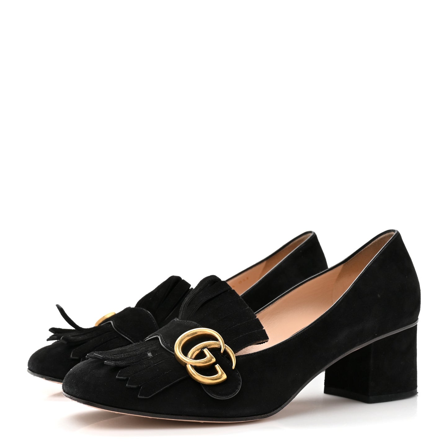 Kid Scamosciato GG Marmont Fringe 50mm Loafer Pumps 39.5 Black