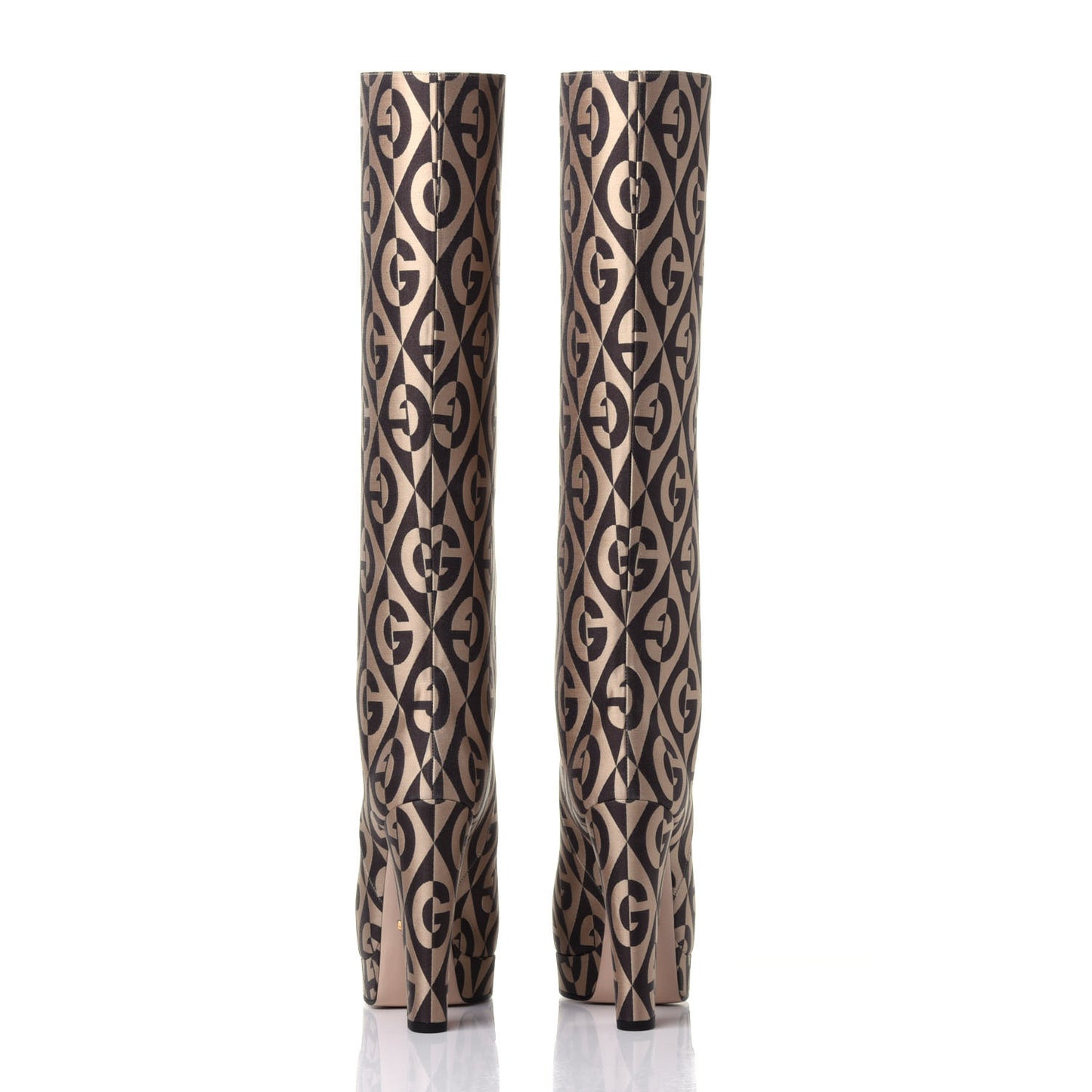 Fabric G Rhombus Print Platform Boots 39 Beige Cocoa