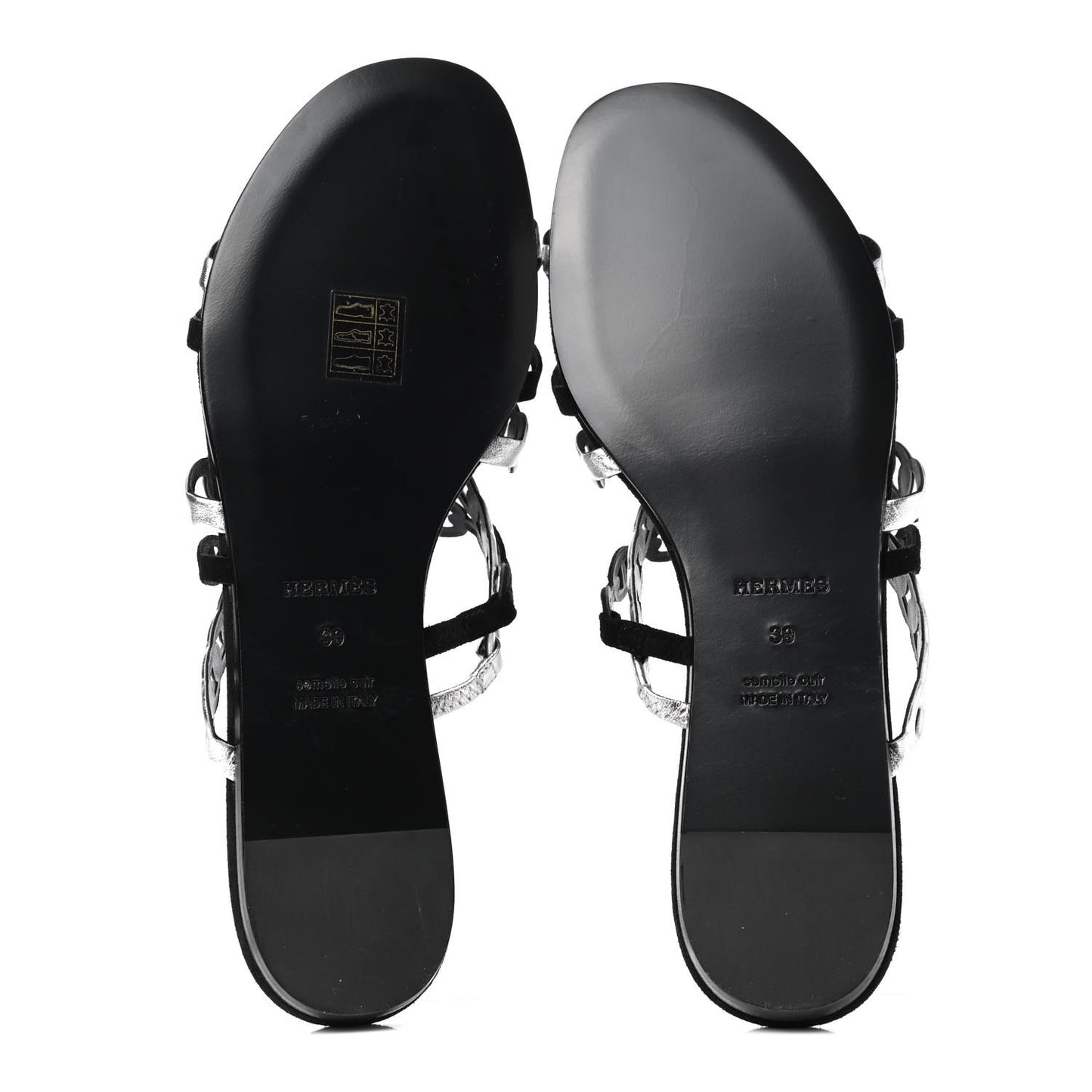 Metallic Nappa Suede Chaine d'Ancre Nude Sandals 39 Black Gris Argente