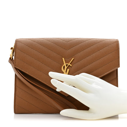 Saint Laurent Grain De Poudre Matelasse Chevron Monogram Cassandre Flap Pouch Natural Dark 2 of 10