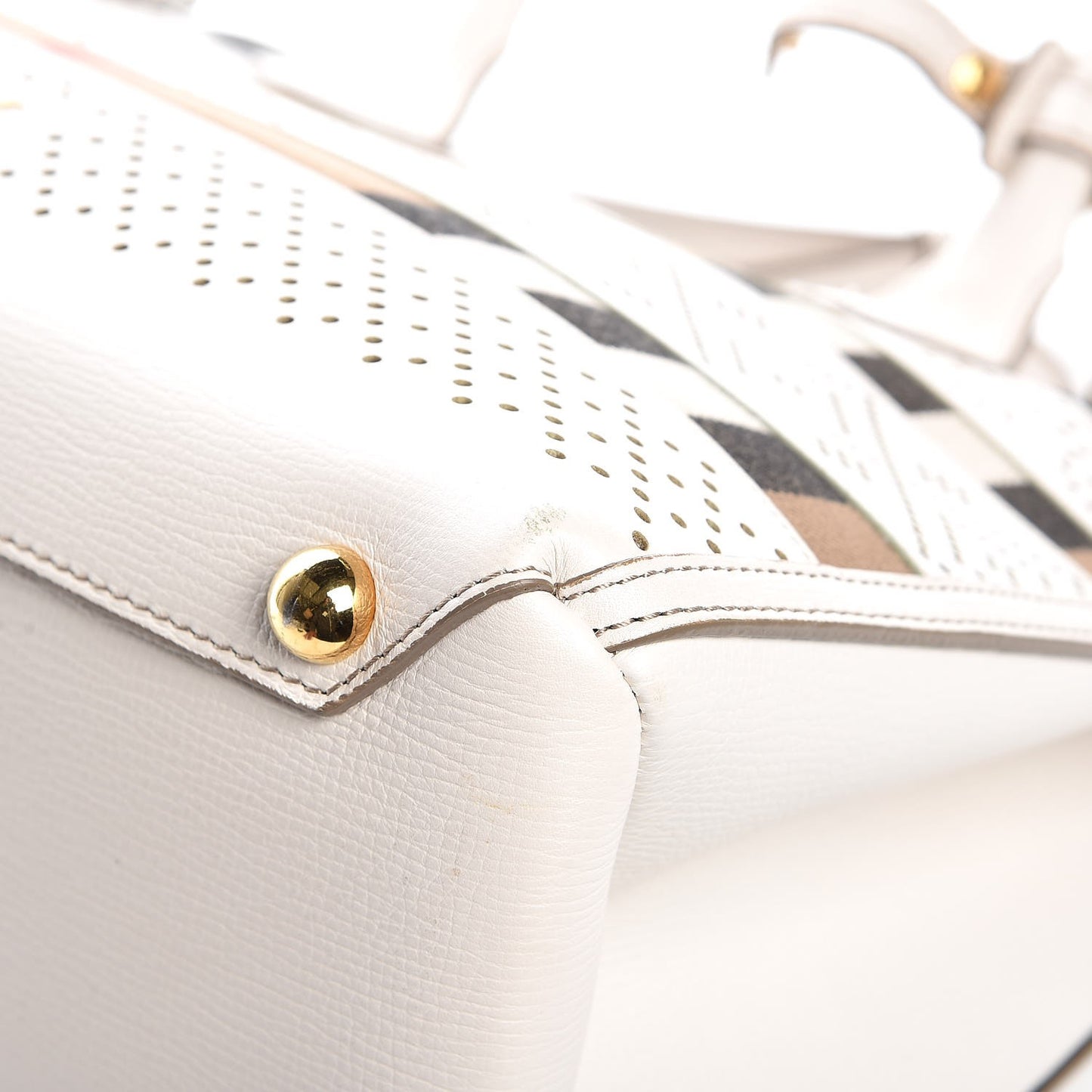 Calfskin House Check Perforated Medium Banner Tote Natural