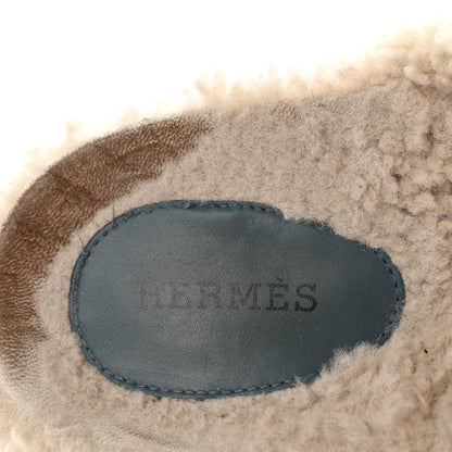 Hermes Suede Goatskin Woolskin Womens Chypre Sandals 38.5 Bleu Pinede Ecru 8 of 9