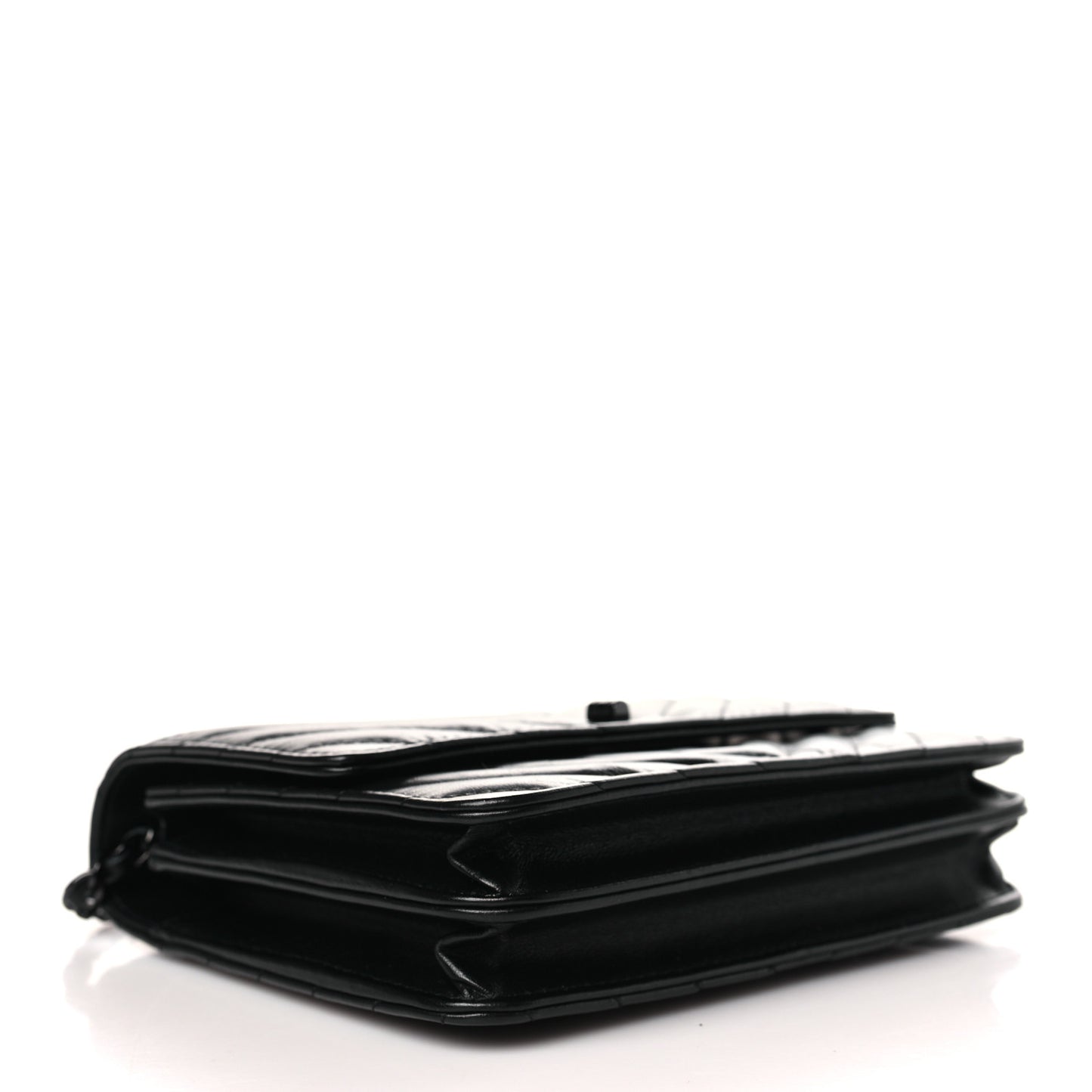 Aged Calfskin Chevron Quilted Reissue 2.55 Square Wallet On Chain WOC So Black